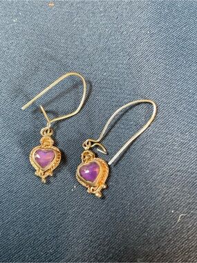 Sterling Silver 925 Purple Heart Earrings Vintage Dangle Romantic Y2K